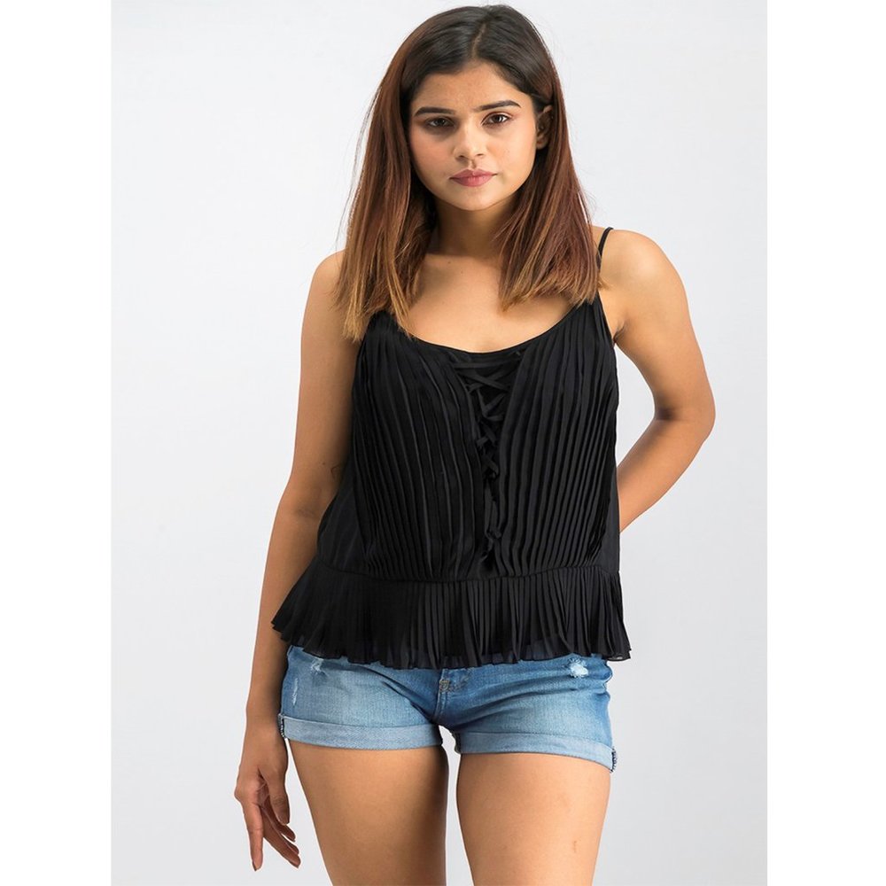 Guess by Marciano Black Villa Pleated Top Tank